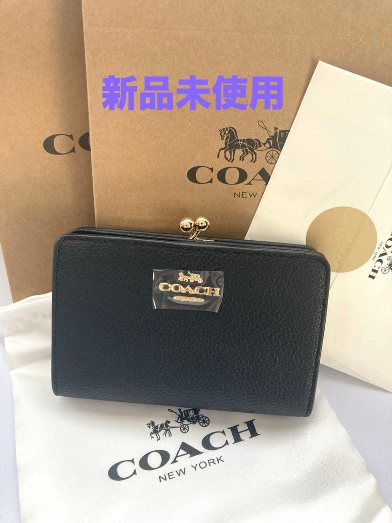 【新品未使用】COACH ブラック レザー 二つ折り財布