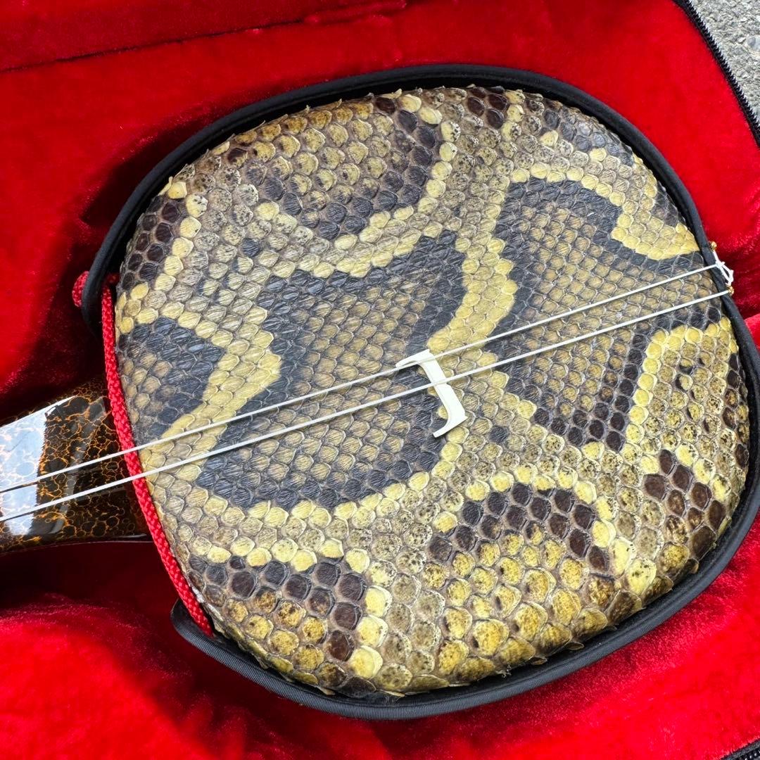 三味線 蛇皮 沖縄三線 琉球 和楽器 弦楽器 パイソン ケース付き