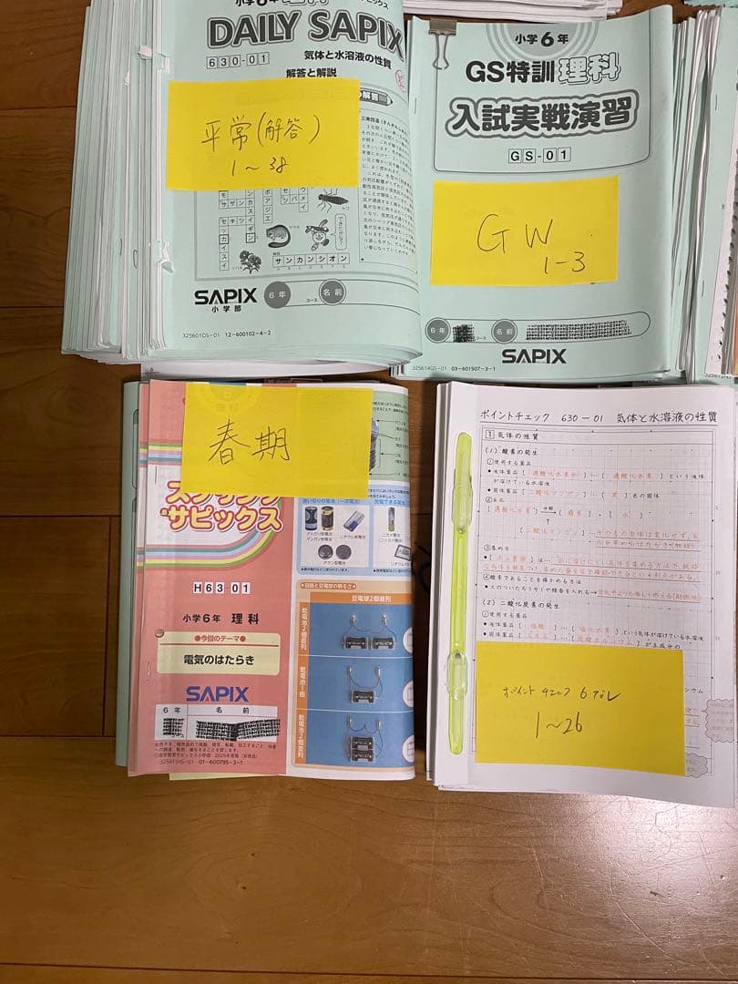 SAPIX理科 6年生テキスト1年分　知識の総完成　ポイントチェック　暗記単語帳