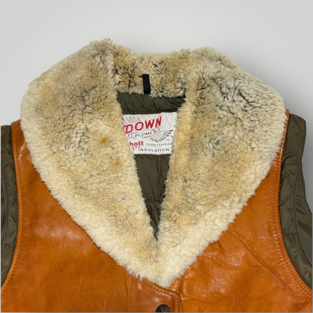 Schott レザー×ムートン ダウンベスト 70年代 80年代 ビンテージ