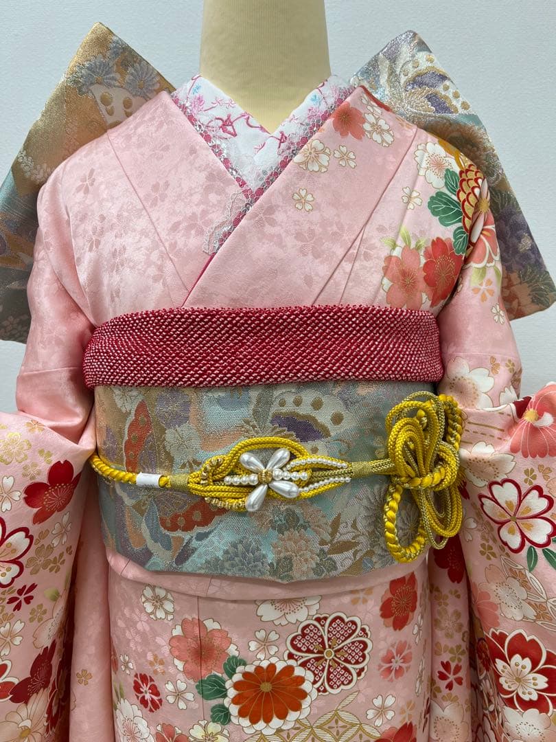 振り袖　フルセット　別誂長襦袢　金彩加工　刺繍入り　全通袋帯　長尺帯締め　850
