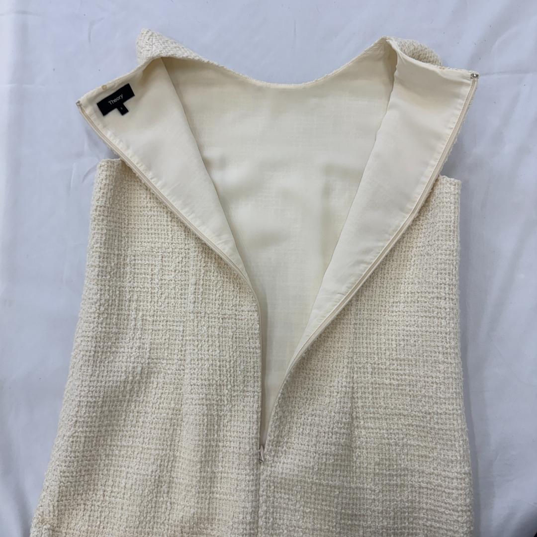 【上品】セオリー Theory ツイードワンピース ホワイト 4 L セレモニー