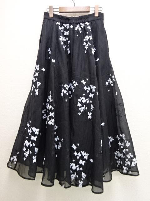 新品　FRAY I.D　シアーマグノリアスカート　黒 お花刺しゅう