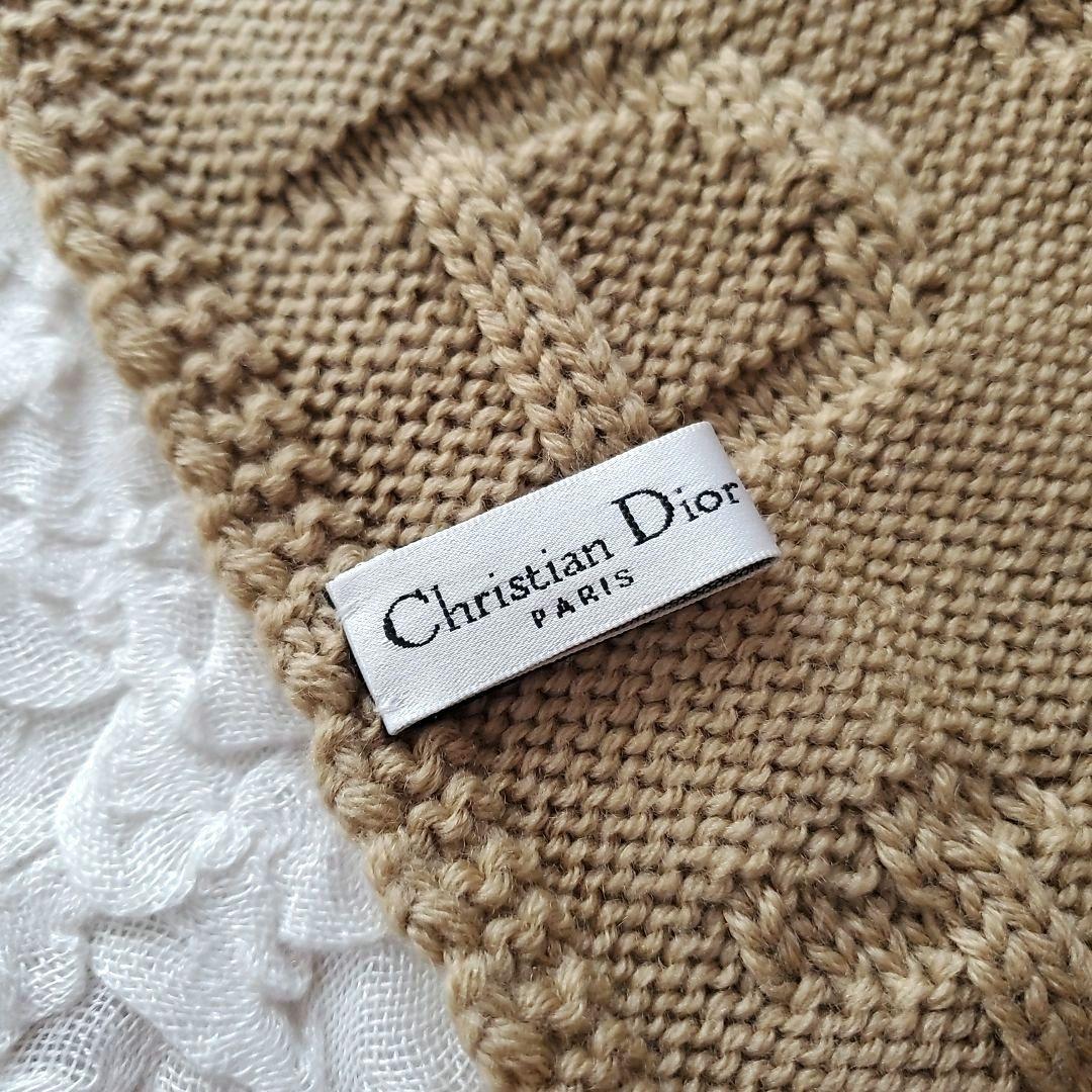Christian Dior ディオール ニットマフラー ロゴ ベージュ ウール
