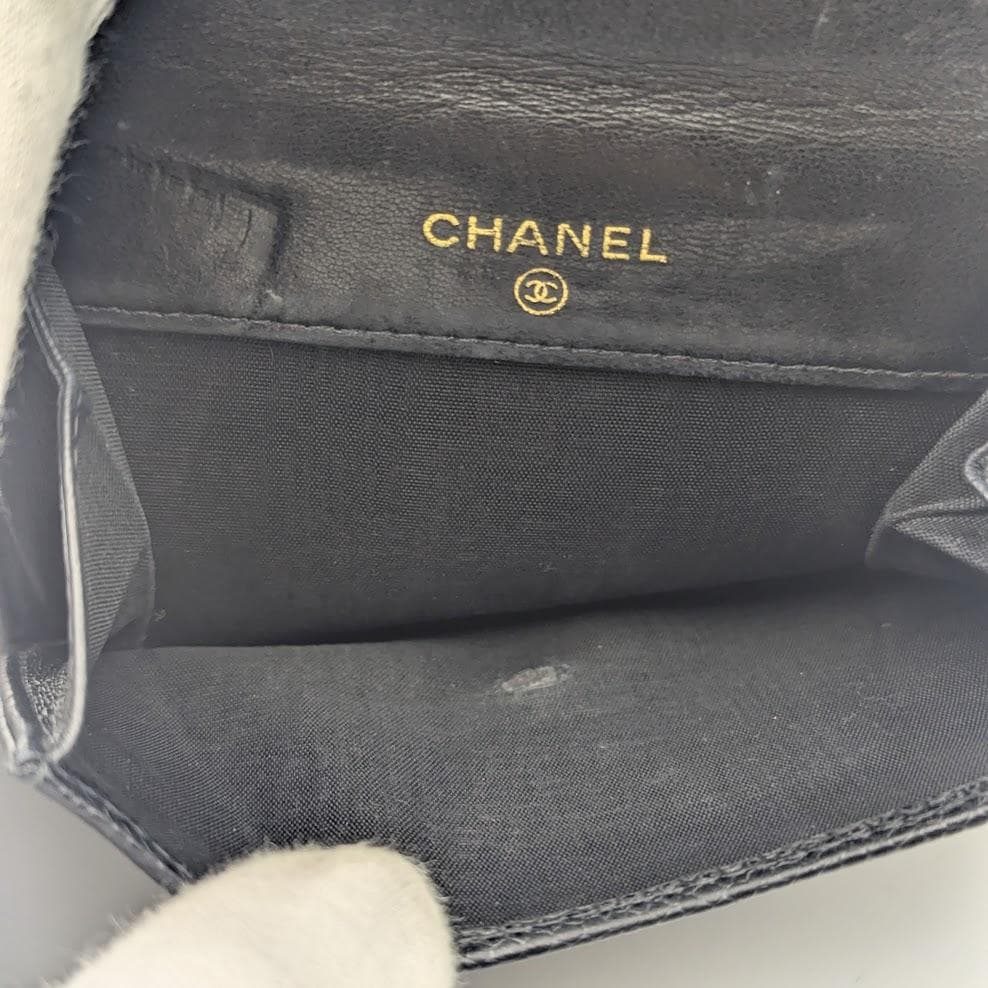 CHANEL キャビアスキン 三つ折り財布 デカココ 黒