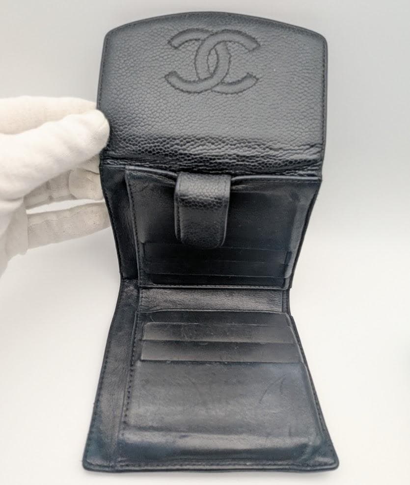 CHANEL キャビアスキン 三つ折り財布 デカココ 黒
