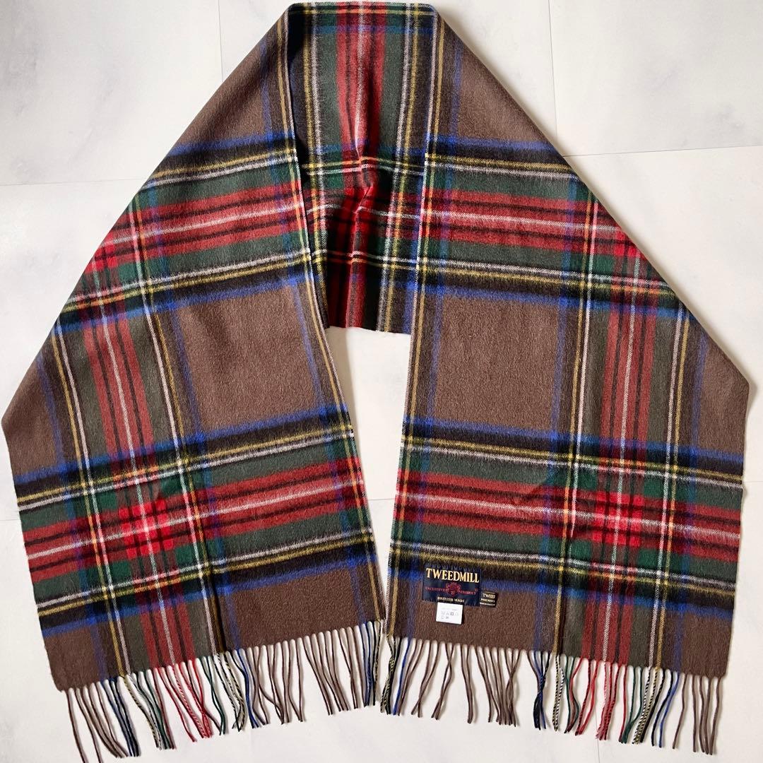 極美品 TWEED MILL マフラー 中判ストール タバコブラウン 近年モデル