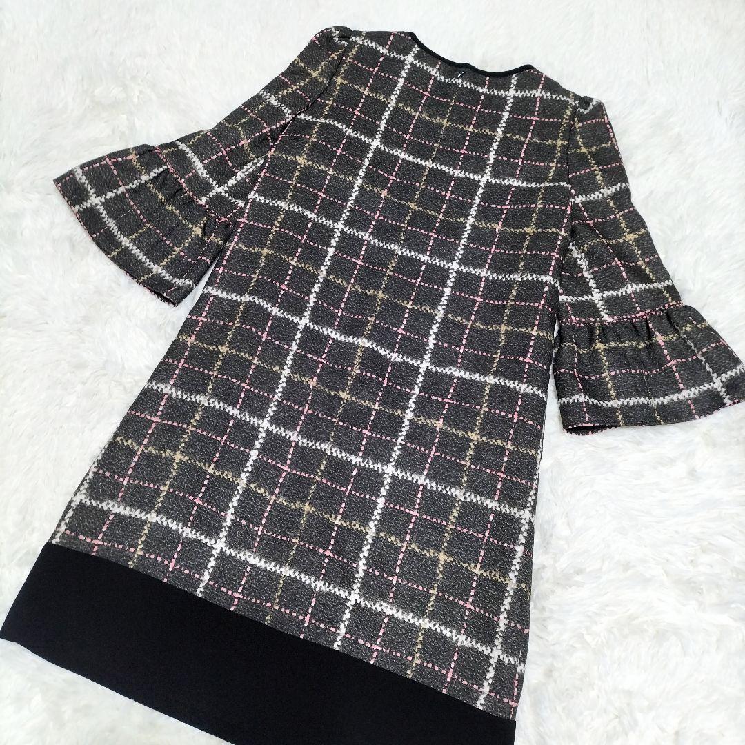 ✨極美品✨ M'S GRACY ツイードライクプリントワンピース リボン 膝丈