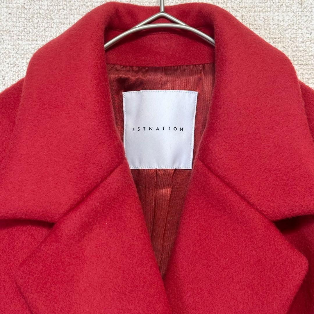 【美品】エストネーション ウールベルテッドロングコート レッド 38