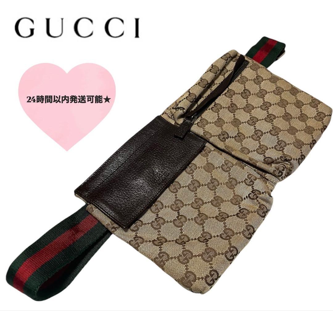 グッチ GGキャンバス ウエストポーチ ブラウン