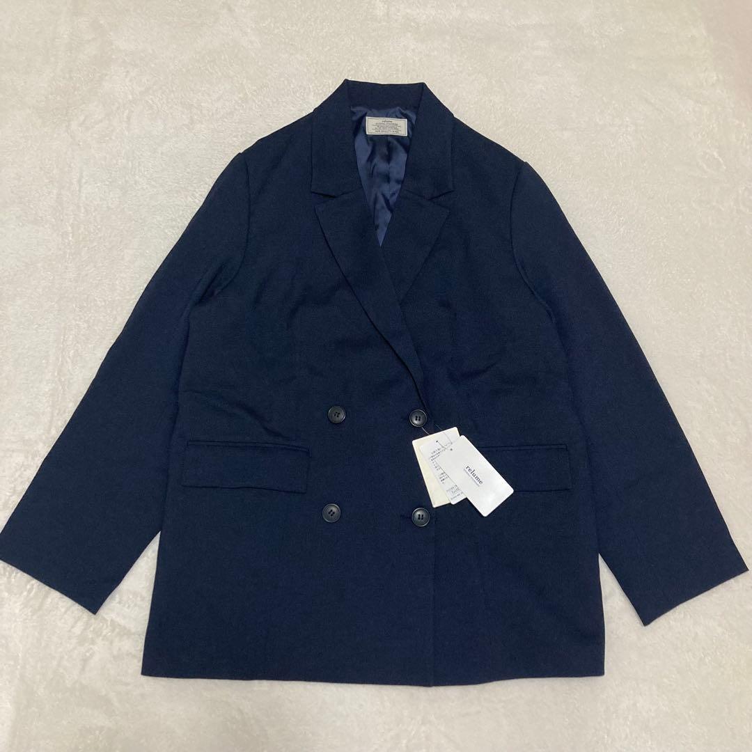 【新品タグ付き】ダブルフロントテーラードジャケット size38 ネイビー