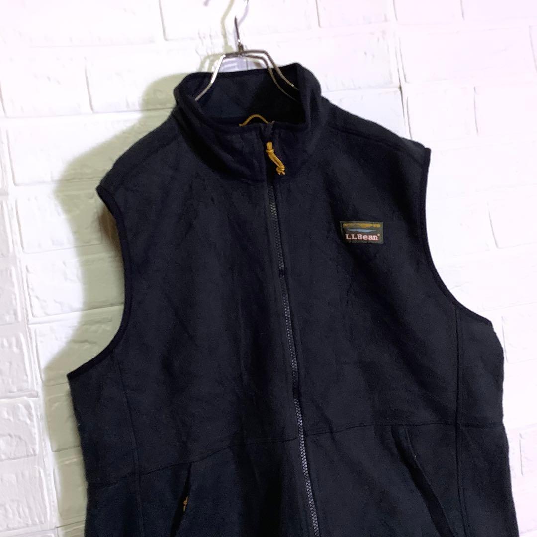 エルエルビーン フリース ベスト 刺繍ロゴ ワンポイント ダークグレー 黒 XL