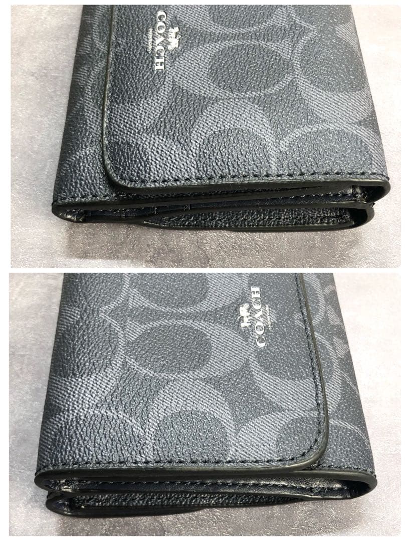 COACH コーチ マイクロウォレット PVC 折り財布 シグネチャー ブラック