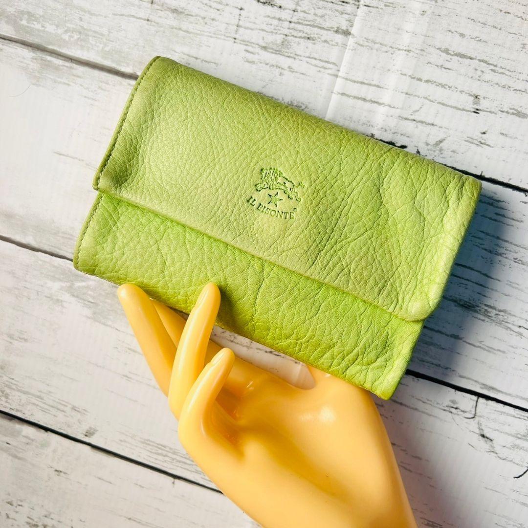Chiekoさま専用【希少カラー　ライムグリーン】折財布　本革　刻印　ミニマル