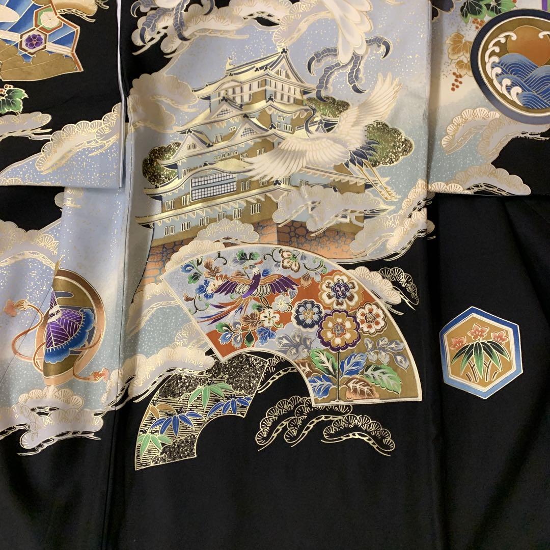 新品（純古典）お宮参り 産着 祝着　京友禅工芸染大鷹と日本一の城主豪華鶴松祝い文