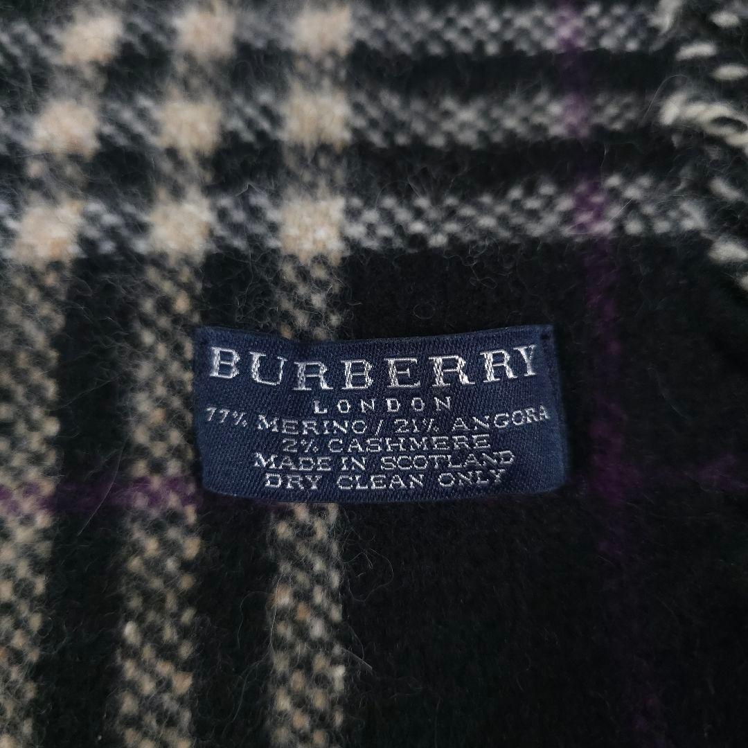 希少　美品　バーバリー　ロンドン　ノバチェック　カシミヤ混　マフラー　両フリンジ