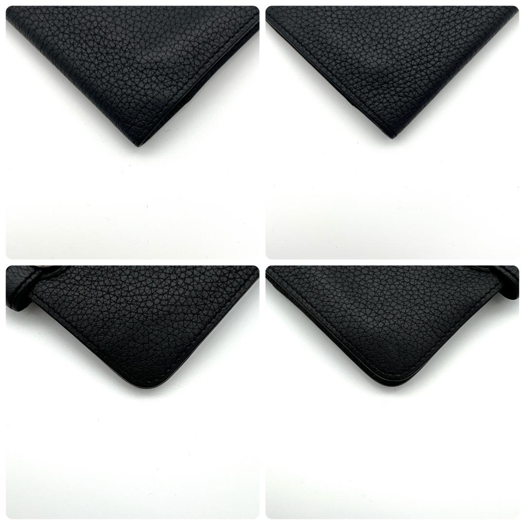 HERMES エルメス ドゴン コンパクト ブラック シルバー金具 C249
