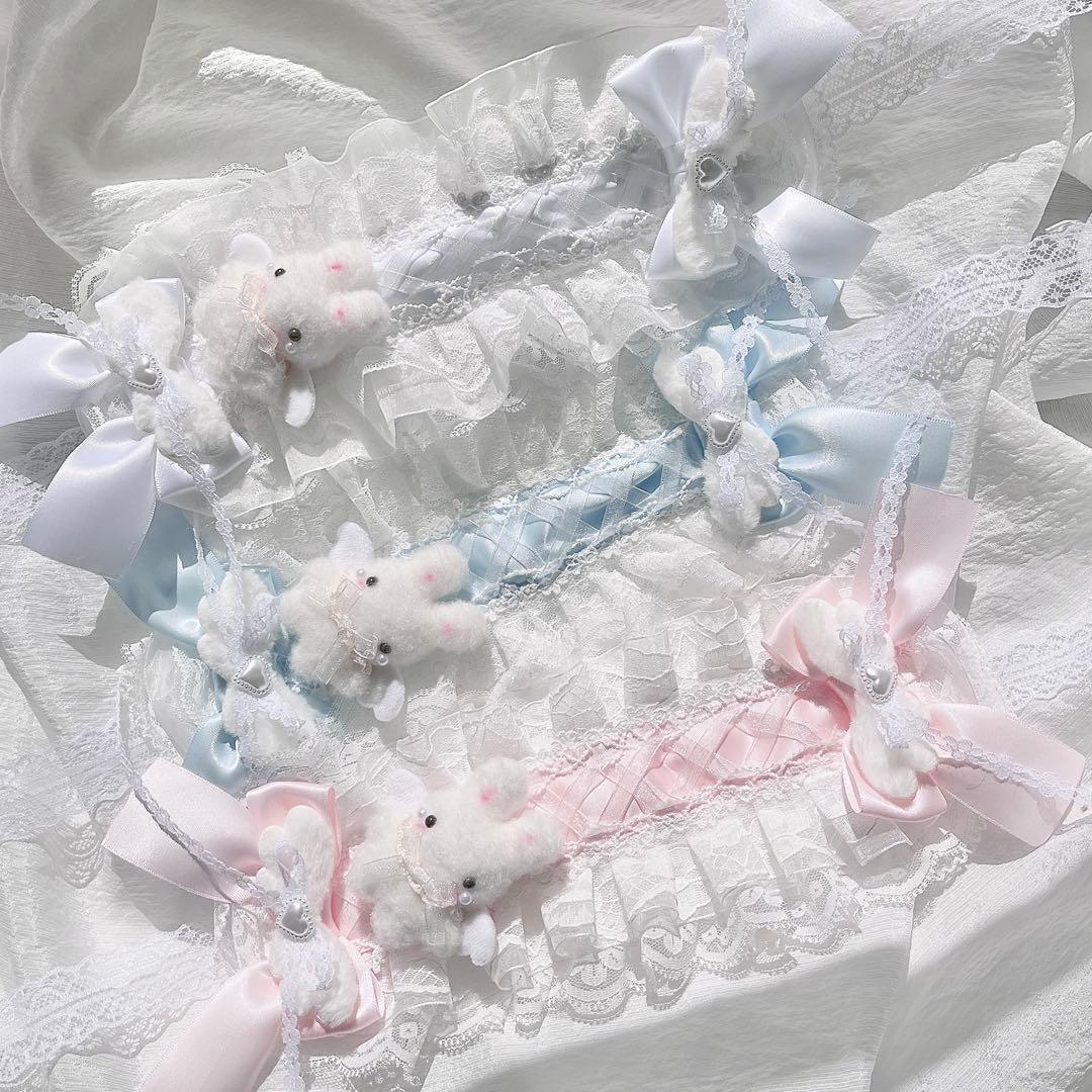 ♡ No.2 天使のうさぎさん付き 編み上げリボンヘッドドレス purple ♡