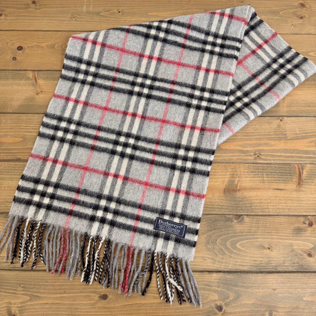 【美品】BURBERRY マフラー カシミヤ100% グレー