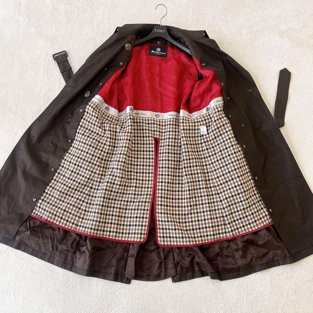美品 Aquascutum ライナー トレンチコート 6F チェック ベルト 茶