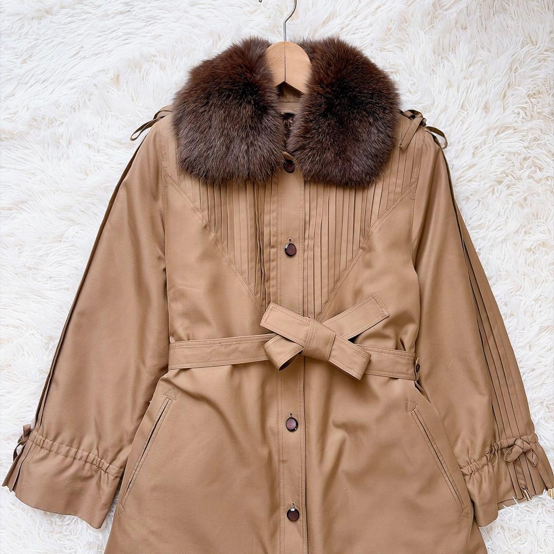 kanebo silk シルク100%プードルライナー付ファートレンチコート　L