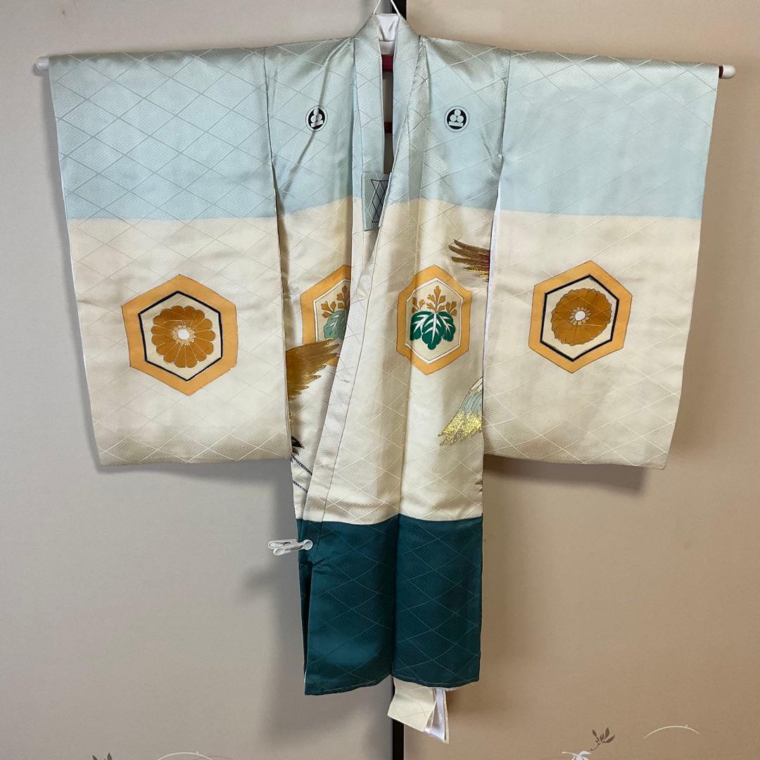【訳あり】グリーン系　鶴刺繍 お宮参り用着物