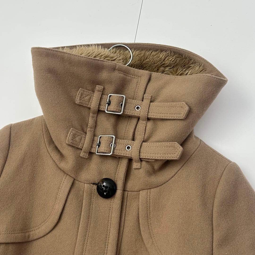BURBERRY ファー付きロングコート　キャメル　ノバチェック　ベルト　36