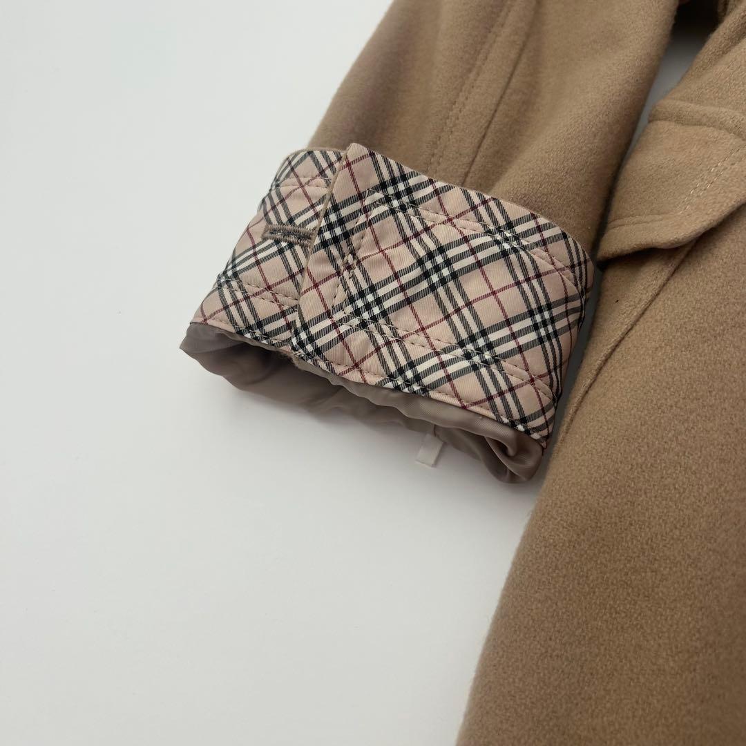 BURBERRY ファー付きロングコート　キャメル　ノバチェック　ベルト　36