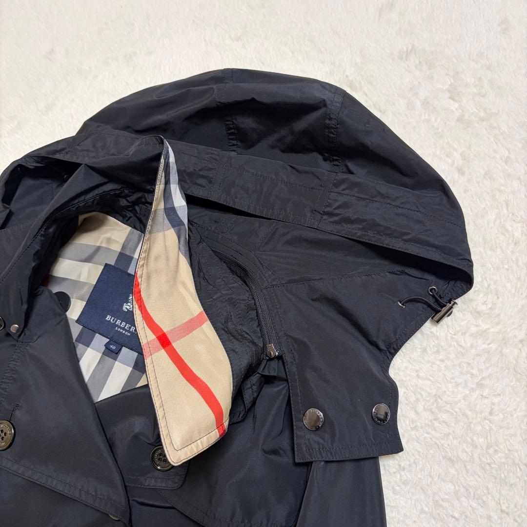 美品 バーバリー フーデット トレンチコート ポリエステル ブラック サイズ L