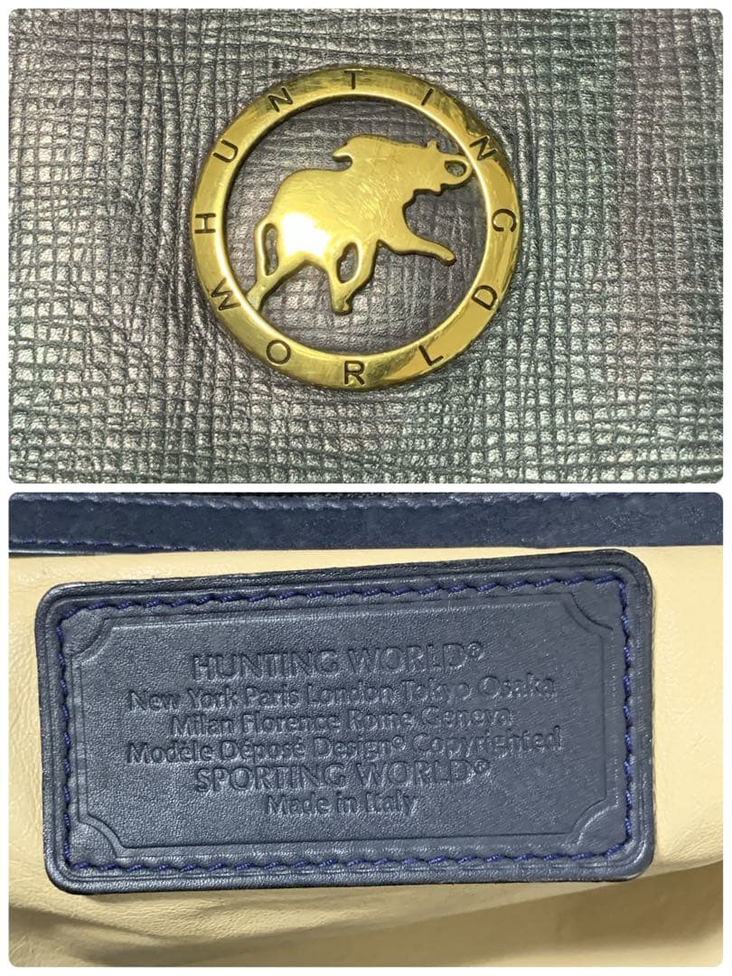 HUNTING WORLD ボストンバッグ 2way レザー 出張 ネイビー