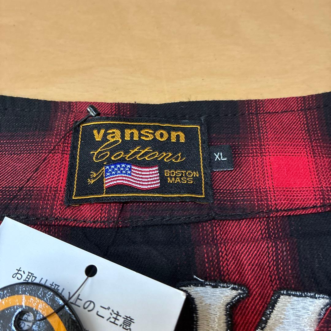 新品 VANSON ノーカラー フルジップジャケット XL 黒X赤 ブロック