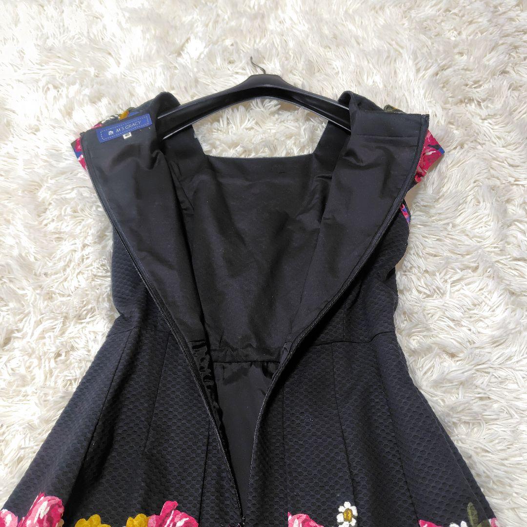 【美品♡希少40】エムズグレイシー　コットンフラワーフレアワンピース Aライン