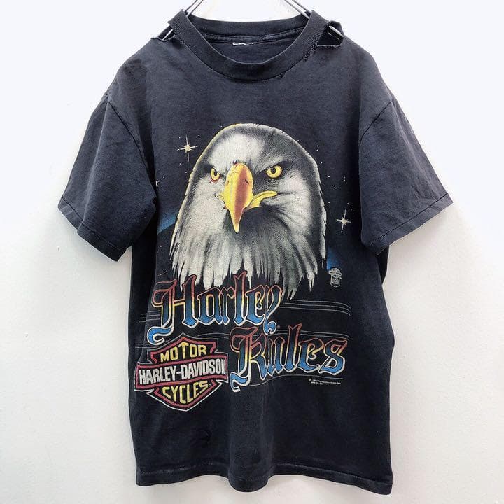 ハーレーダビッドソン イラストプリント ダメージリメイク 半袖Tシャツ