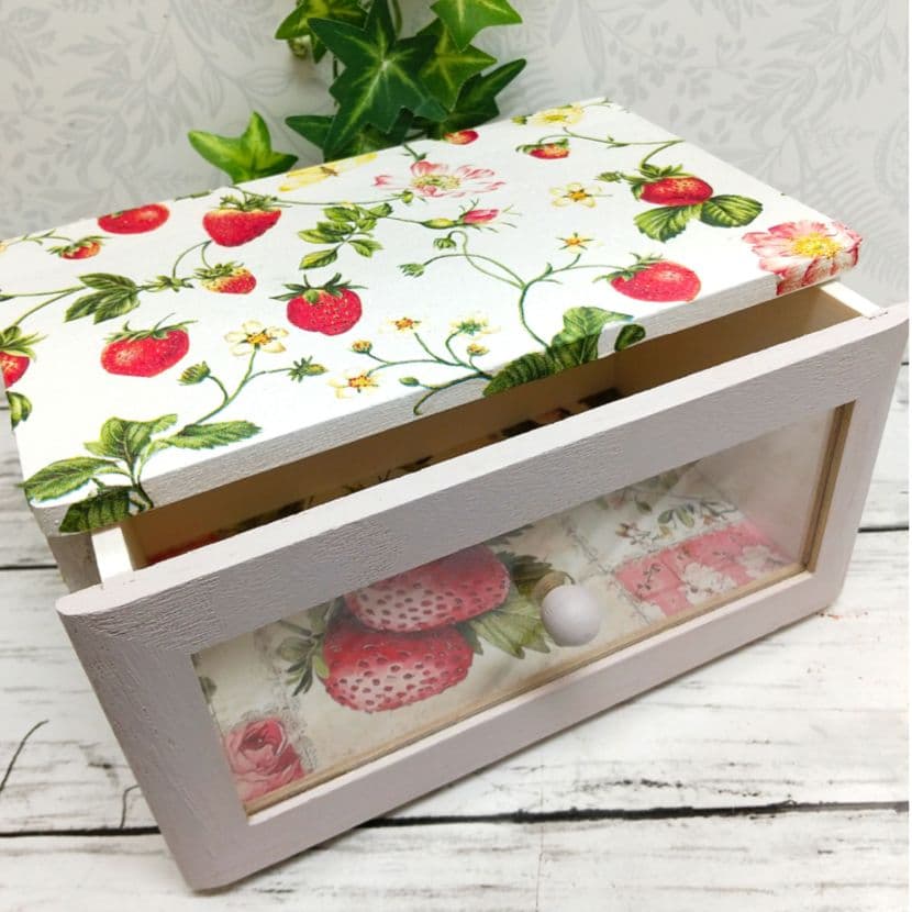 デコパージュꔛ‬ꕤ ティッシュケース♡折り畳み2段ラック♡木製引き出しBOX