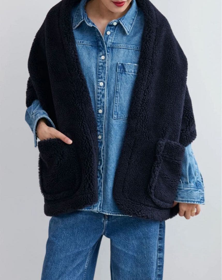 新品】HAUNT　SHORT BOA STOLE　ショー卜ボアストール　ネイビー