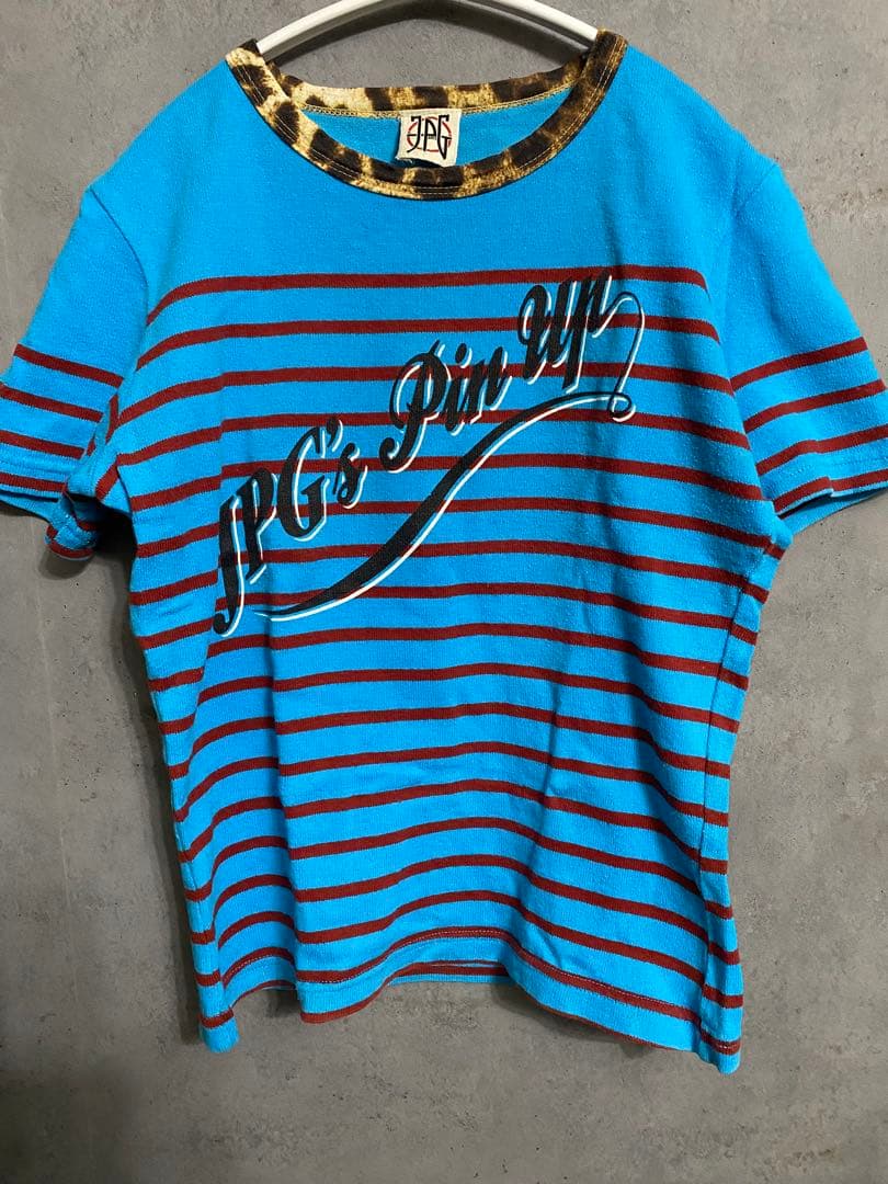 Jean Paul Gaultier ロゴ ブルー系ボーダー Tシャツ S相当
