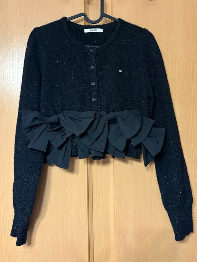 【SNIDEL】リボンモチーフカーディガン/BLK