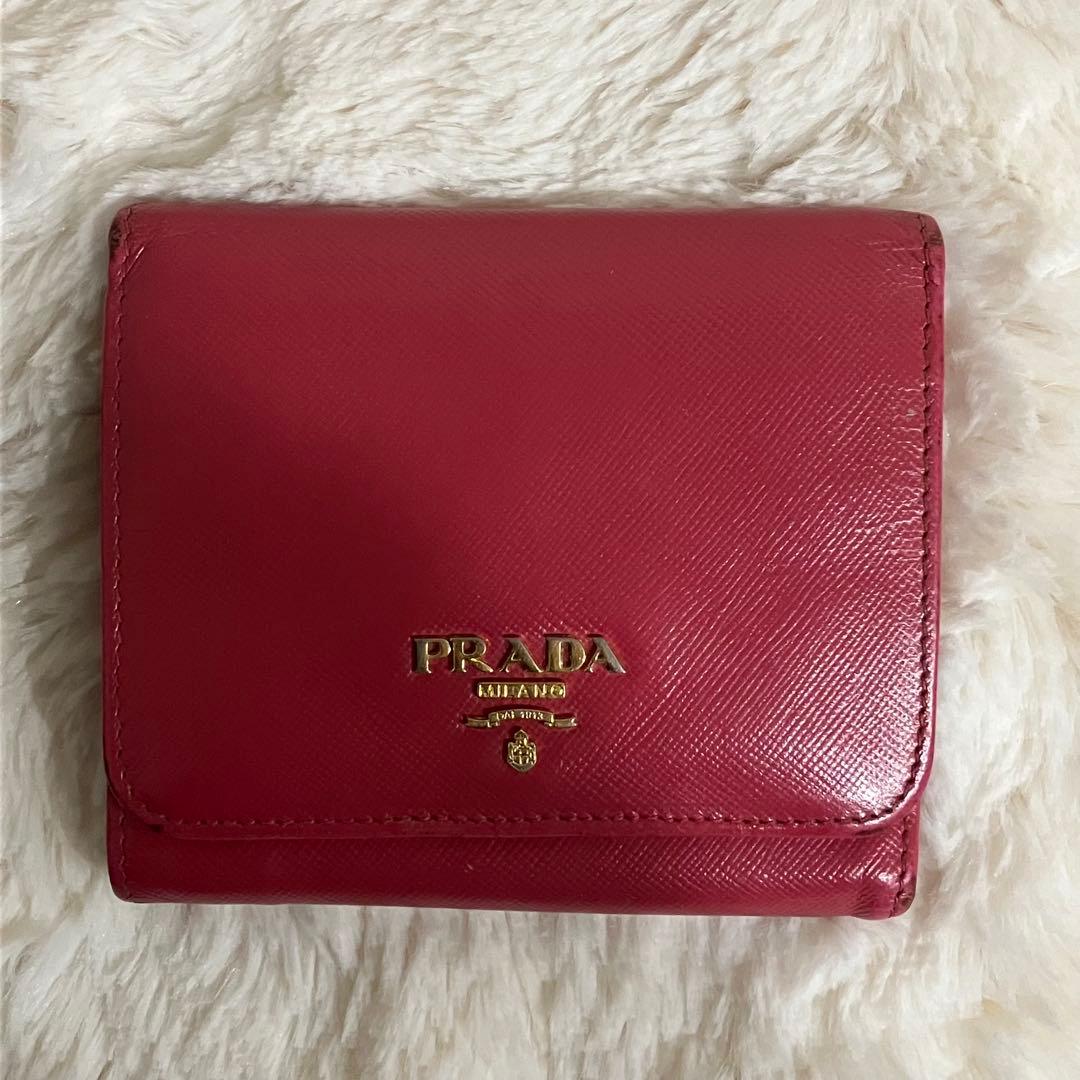 PRADA プラダ 三つ折り 財布 サフィアーノ レザー 赤 レッド