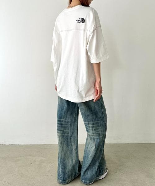 韓国限定　ノースフェイス　ダメージTシャツ　白　L 新品　ウォッシュ加工　XL
