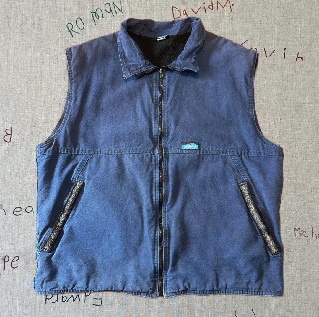 90sUSA製 KAVU ダックベスト ネイビー 裏地フリース