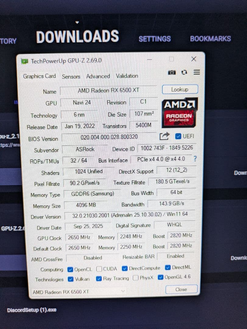 グラフィックボード・グラボ・ビデオカード Asrock Phantom Gaming RX 6500XT