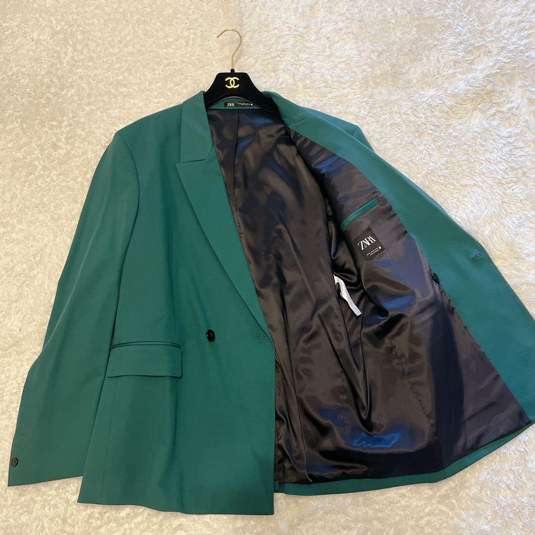 未使用級 ZARA ダブルブレスト テーラードジャケット グリーン ザラ スーツ