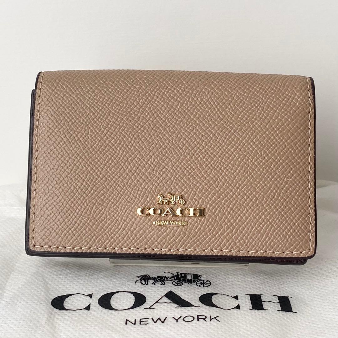 【極美品】COACH コーチ ビジネスカードケース 名刺入れ ベージュ レザー