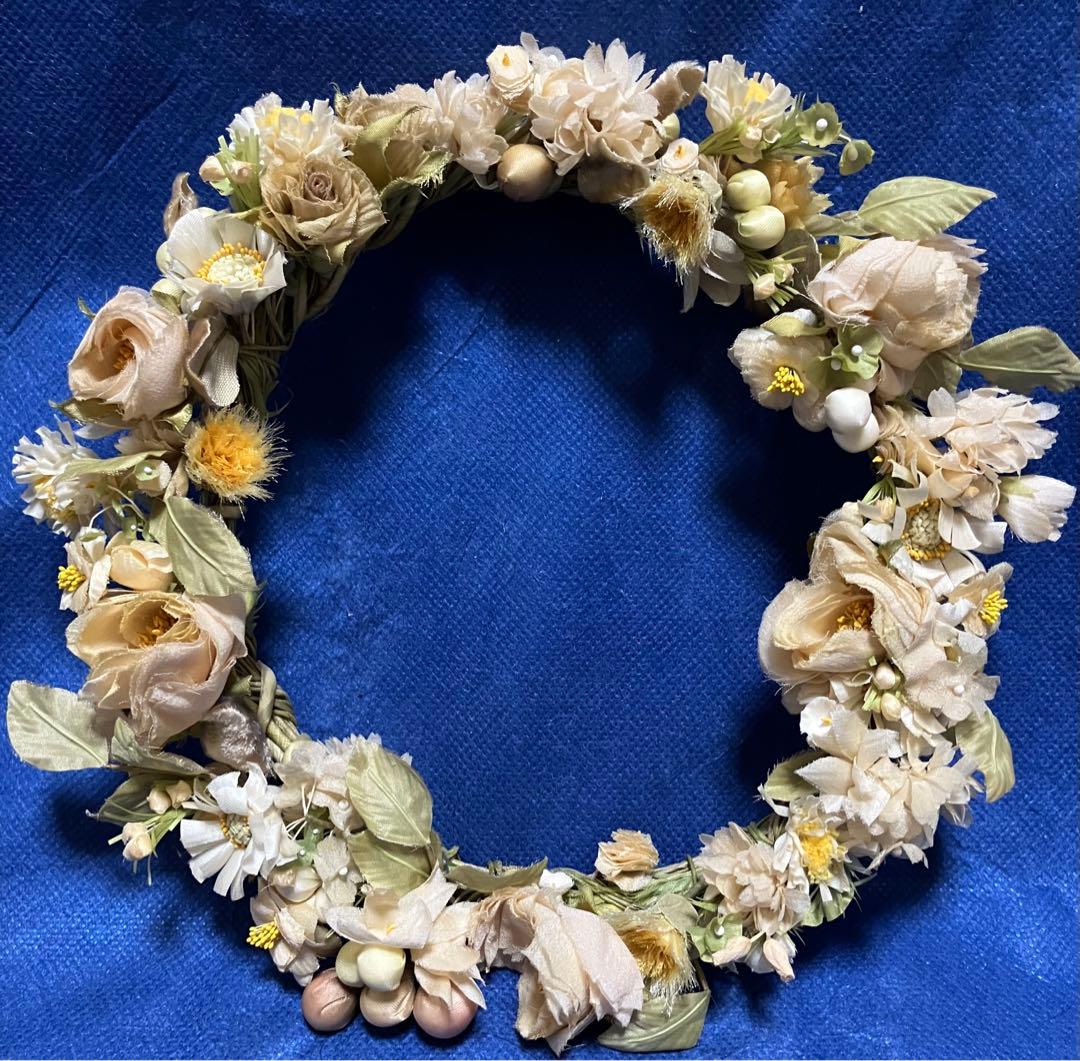 布花　染め花　アートフラワー　アンティーク風 　布花リースコサージュ3点セット
