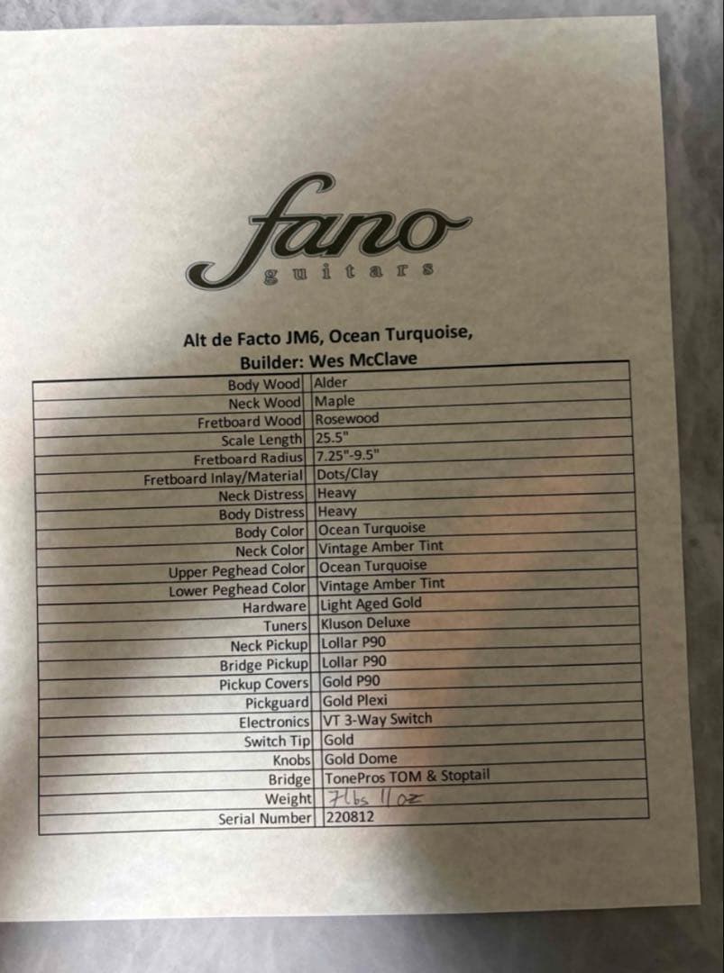 Fano Guitars Alt de Facto JM6 ギグケース付属