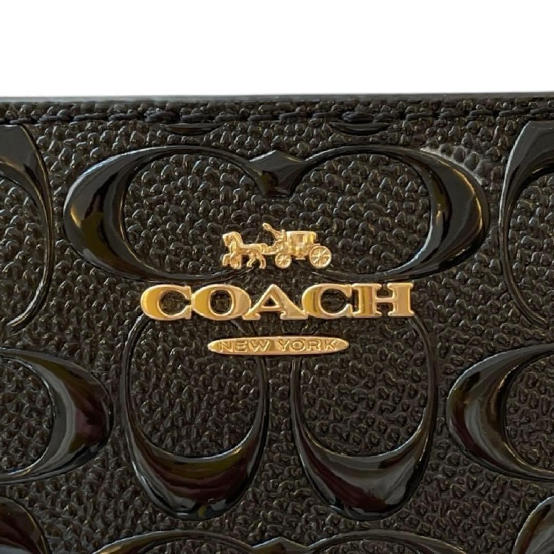 【極美品】COACH コーチ 二つ折り 財布 エンボス シグネチャー 黒