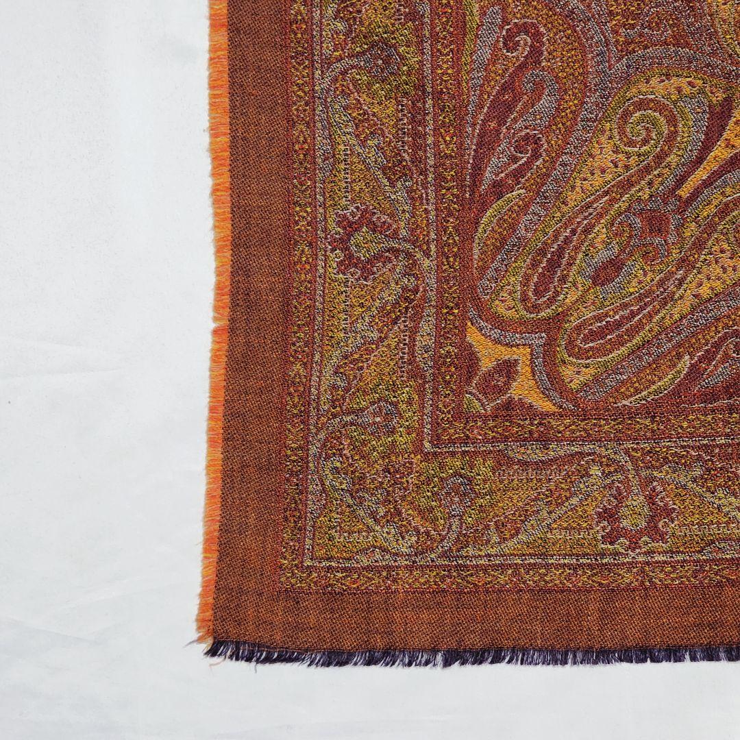 美品 ★ETRO★ エトロ ストール ペイズリー柄 ウール混 ブラウン オレンジ