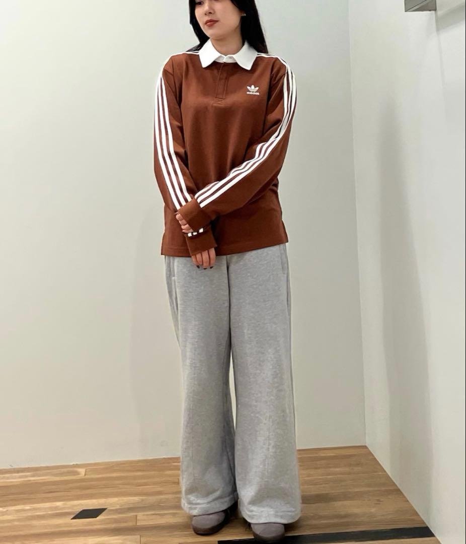 完売　アディカラーラグビーポロシャツ adidas ブラウン 長袖ポロシャツ