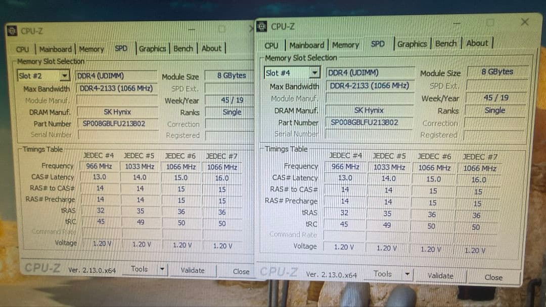 DDR4 8GBx2枚 16GB pc4-2133 動作確認済み ③