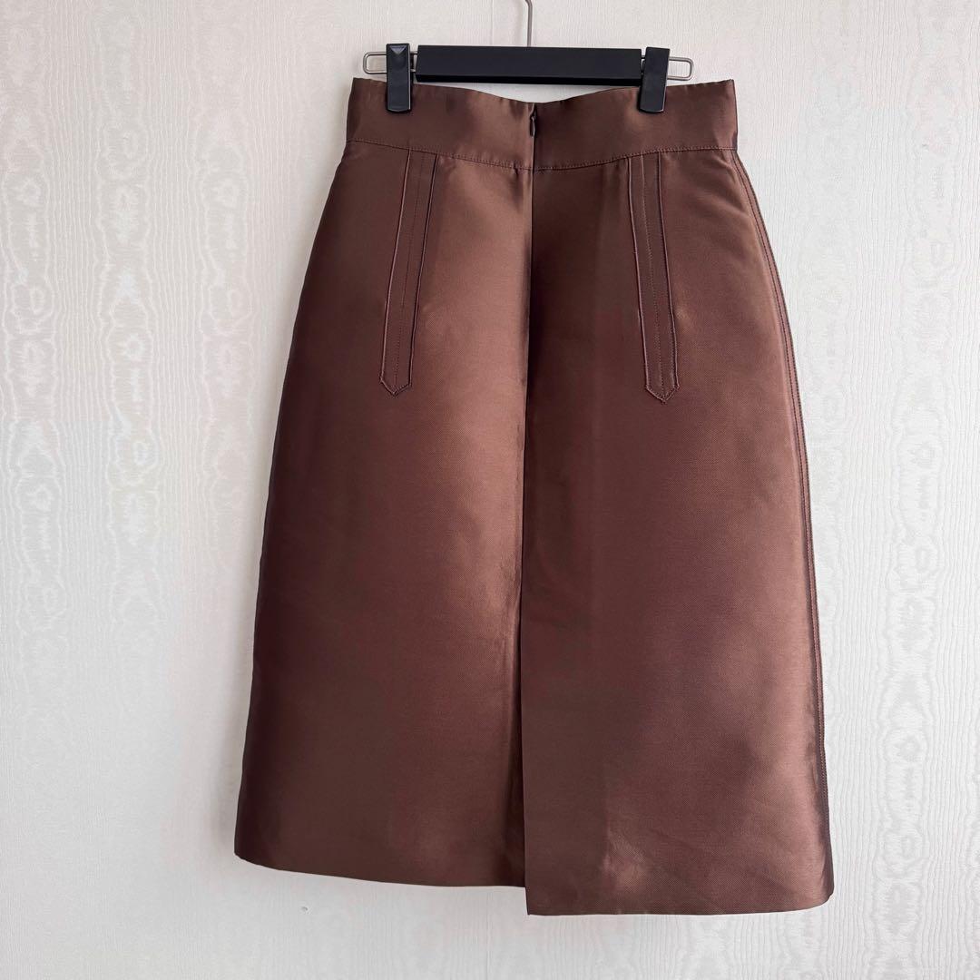 春コーデ CYCLASシルク混トラペーズスカート ブラウン 美品 シクラス